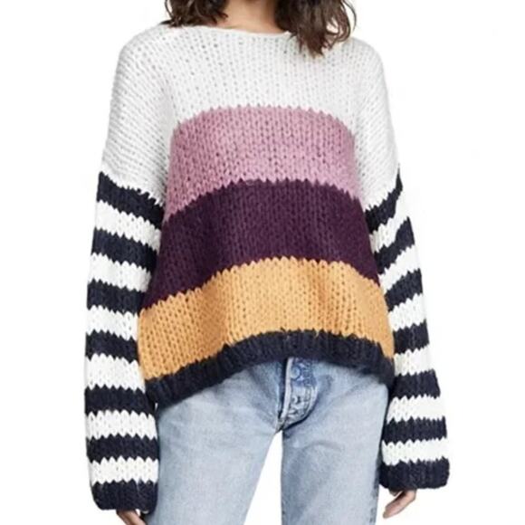 BLANK NYC Cozy Colorblock Knit Sweater Chunky Striped Oversized Pullover Small - Picture 6 of 7